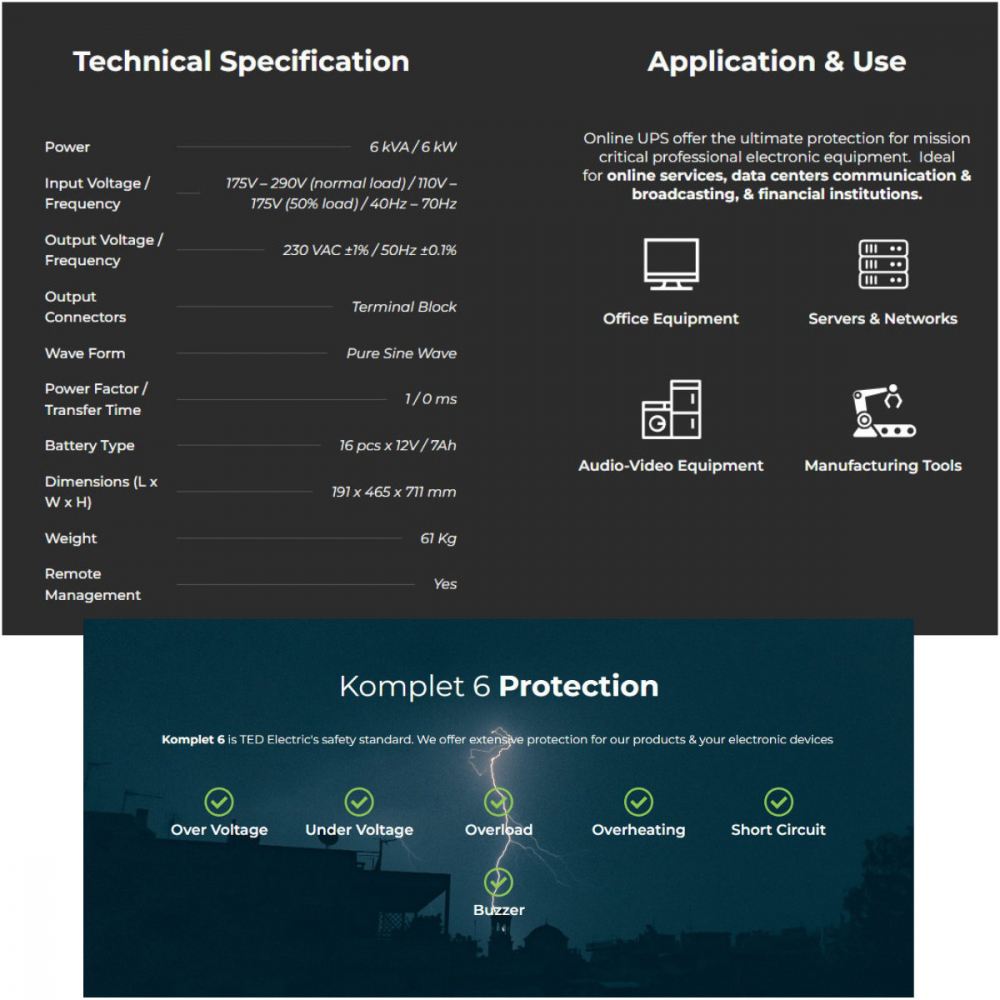 UPS Online 6kVA 6kW Dubla Conversie Sinus Pur Terminal Block Management Remote Integrare SCADA pentru Centre Date & Industrial TED Electric TED004000 [5]