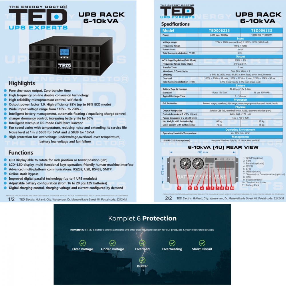 UPS Online Rack 10kVA 10kW Dubla Conversie Sinus Pur Terminal Block Management Remote pentru Centre Date & Industrial TED Electric TED006233 [4]