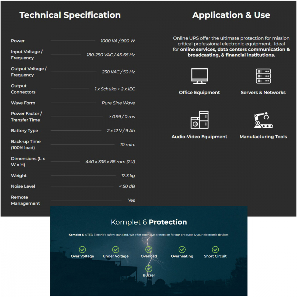 UPS Online Rack/Tower 1000VA 900W Dubla Conversie Sinus Pur 3 Iesiri (Schuko+IEC) Management Remote pentru Retelistica & Servere TED Electric TED004048 [5]