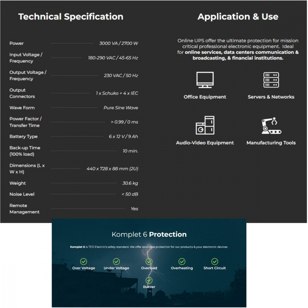 UPS Online Rack/Tower 3000VA 2700W Dubla Conversie Sinus Pur 5 Iesiri (Schuko+4IEC) Management Remote pentru Servere & Centre Date TED Electric TED004062 [5]