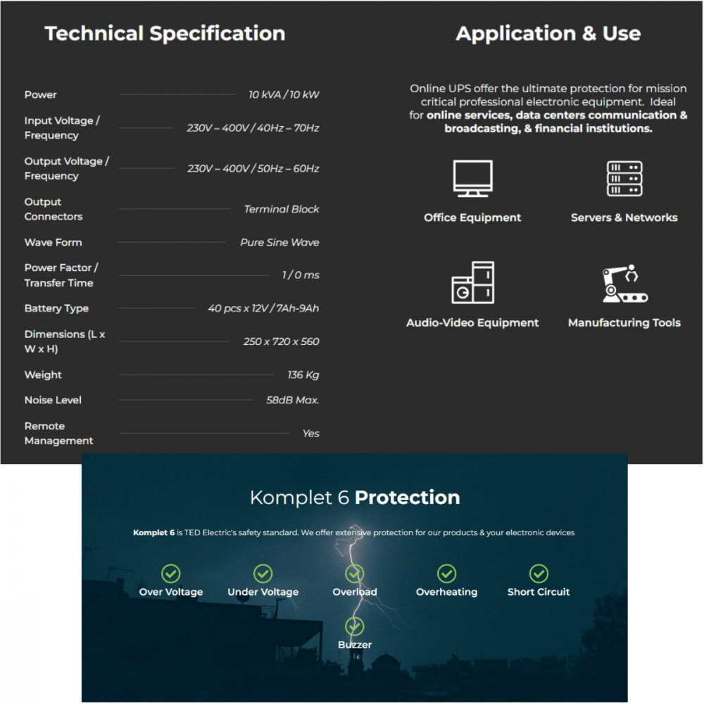 UPS Online Trifazat 10kVA 10kW Dubla Conversie Sinus Pur Terminal Block Management Remote Integrare SCADA/BMS pentru Centre Date & Industrial TED Electric TED004024 [3]