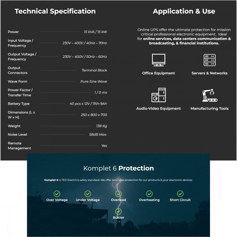 UPS Online Trifazat 15kVA 15kW Dubla Conversie Sinus Pur Terminal Block Management Remote Integrare SCADA/BMS pentru Industrial & Centre Date TED Electric TED004246 [4]