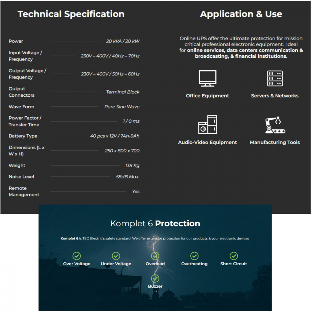 UPS Online Trifazat 20kVA 20kW Dubla Conversie Sinus Pur Terminal Block Management Remote Integrare SCADA/BMS pentru Centre Date & Industrial TED Electric TED004253 [3]