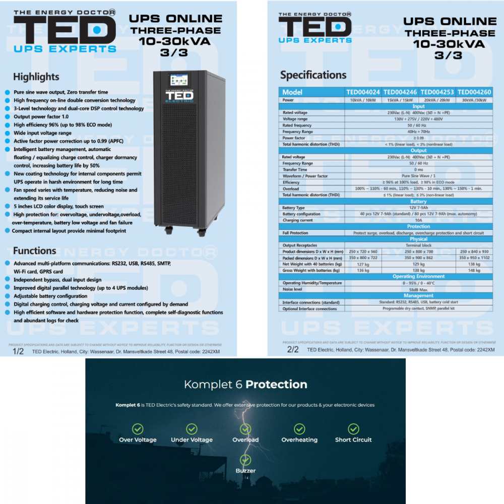 UPS Online Trifazat 20kVA 20kW Dubla Conversie Sinus Pur Terminal Block Management Remote Integrare SCADA/BMS pentru Centre Date & Industrial TED Electric TED004253 [4]