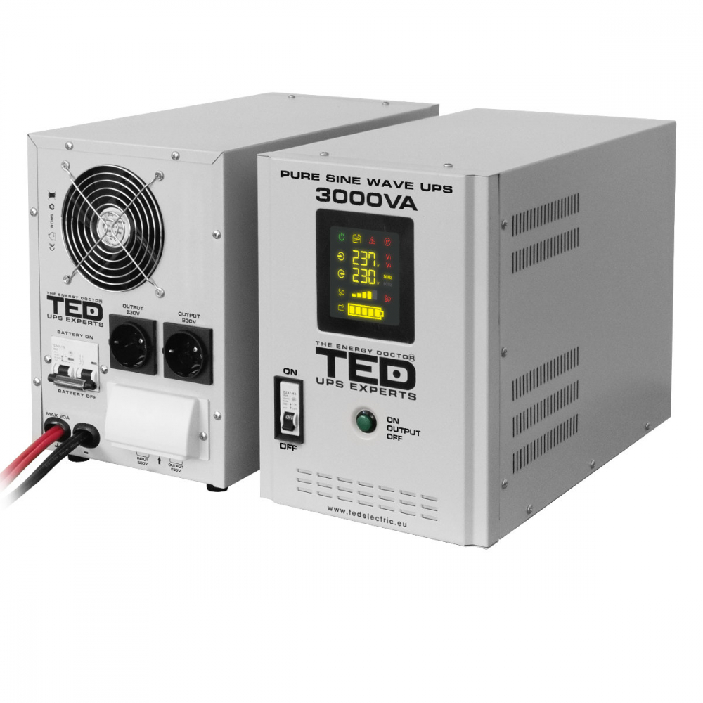 UPS Runtime Extins Pentru Centrala Termica 3000VA 2100W cu Sinus Pur, AVR, LCD, Baterii Externe, Komplet 6 Protectie - TED Electric TED001672 [2]