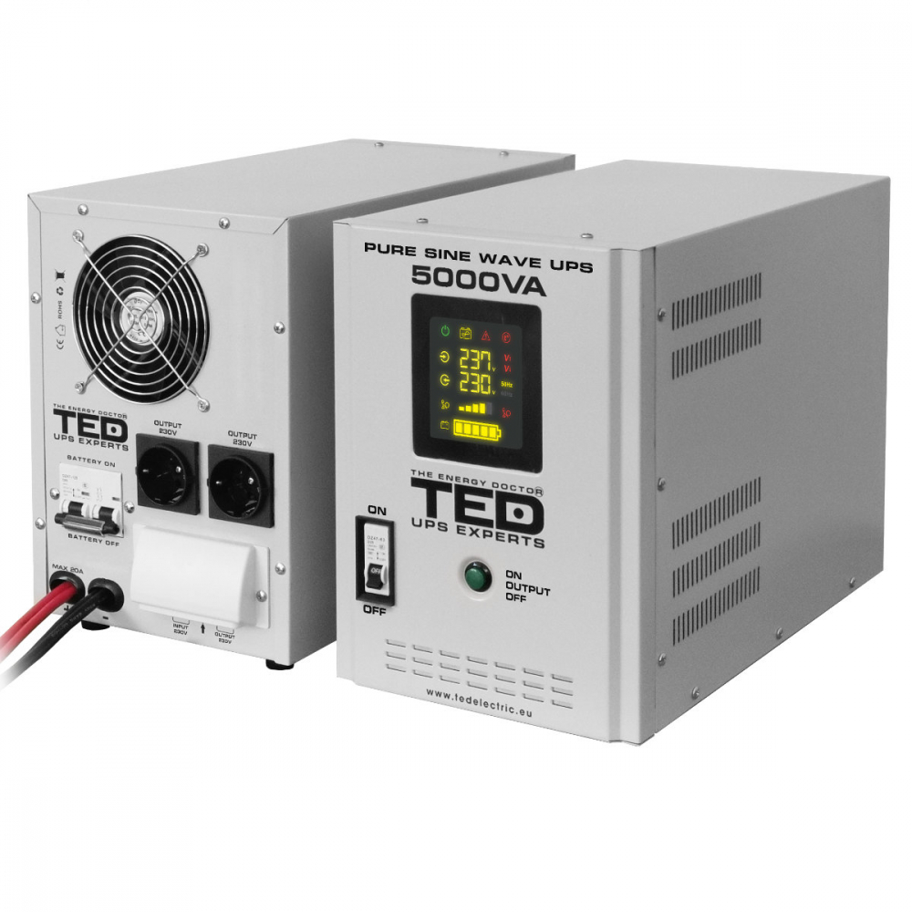 UPS Runtime Extins Pentru Centrala Termica 5000VA 3500W cu Sinus Pur, AVR, LCD, Baterii Externe, Komplet 6 Protectie - TED Electric TED001689 [2]