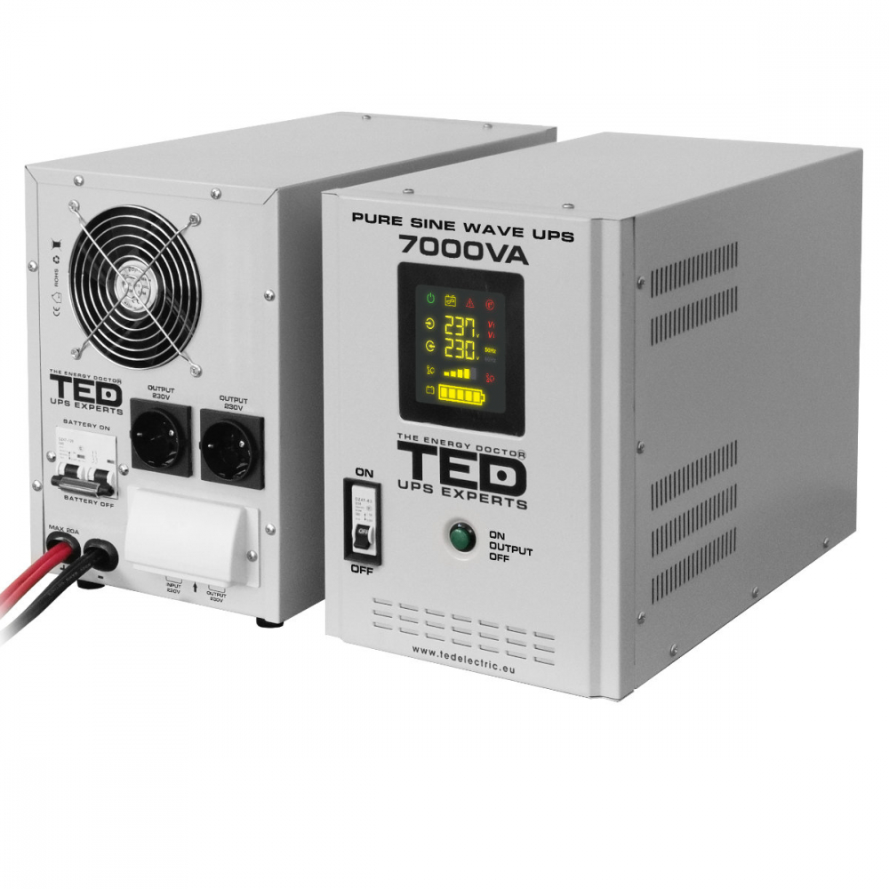 UPS Runtime Extins Pentru Centrala Termica 7000VA 5000W cu Sinus Pur, AVR, LCD, Baterii Externe, Komplet 6 Protectie - TED Electric TED001696 [2]