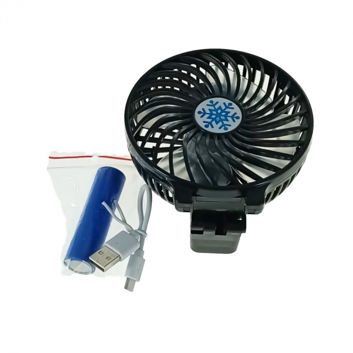 Ventilator portabil, 10.5 cm, cu acumulator 18650, putere 3W, cu maner pliabil, negru [2]
