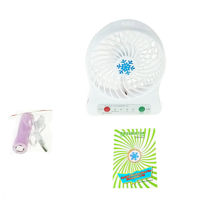 Ventilator de birou cu acumulator 18650 incorporat, lungime de 14cm, cablu de alimentare microUSB, 13313, alb [5]