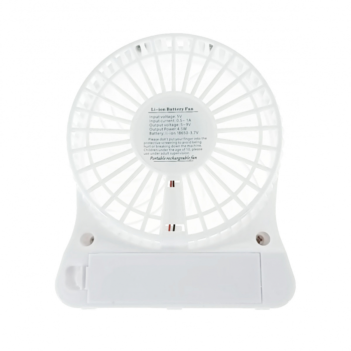 Ventilator de birou cu acumulator 18650 incorporat, lungime de 14cm, cablu de alimentare microUSB, 13313, alb [2]