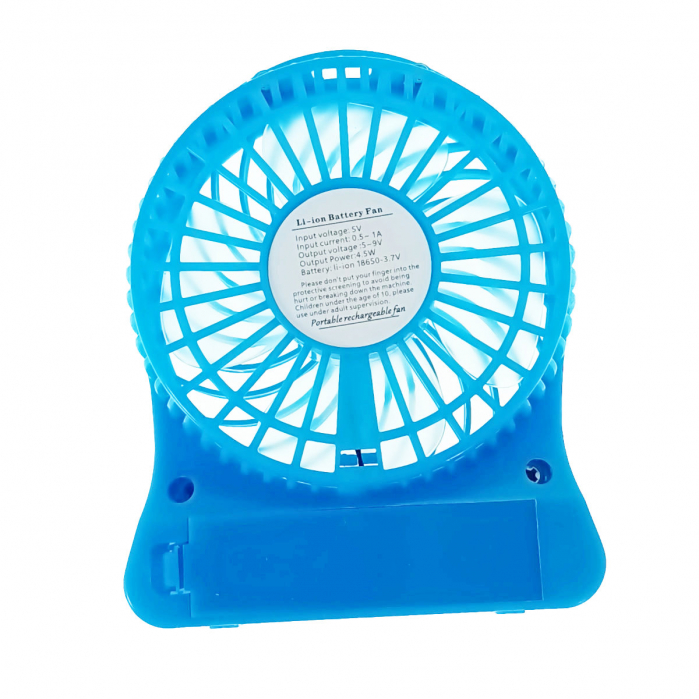Ventilator de birou cu acumulator 18650 incorporat, lungime de 14cm, cablu de alimentare microUSB, 13313, albastru [3]