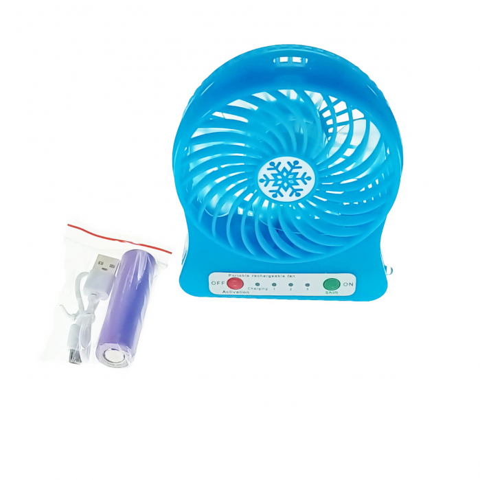 Ventilator de birou cu acumulator 18650 incorporat, lungime de 14cm, cablu de alimentare microUSB, 13313, albastru [2]