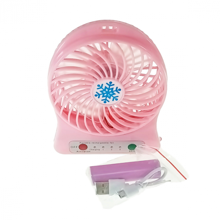 Ventilator de birou cu acumulator 18650 incorporat, lungime de 14cm, cablu de alimentare microUSB, 13313, roz [3]