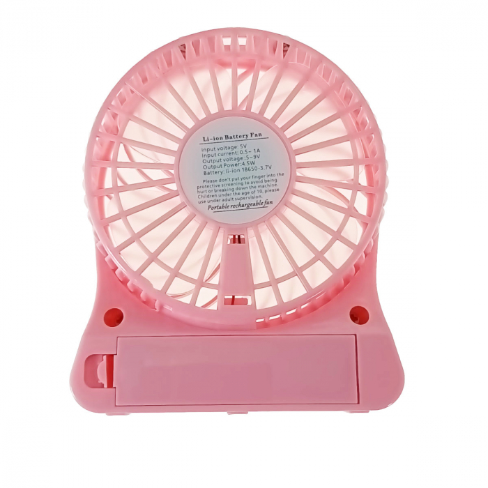 Ventilator de birou cu acumulator 18650 incorporat, lungime de 14cm, cablu de alimentare microUSB, 13313, roz [2]