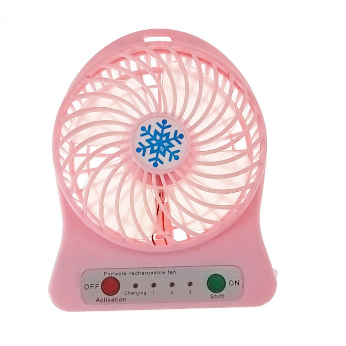 Ventilator de birou cu acumulator 18650 incorporat, lungime de 14cm, cablu de alimentare microUSB, 13313, roz [1]