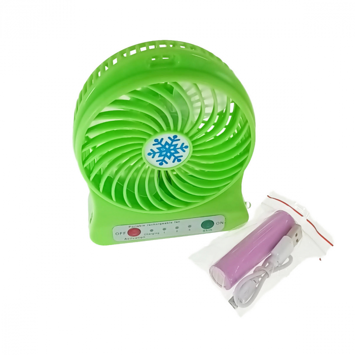 Ventilator de birou cu acumulator 18650 incorporat, lungime de 14cm, cablu de alimentare microUSB, 13313, verde [3]