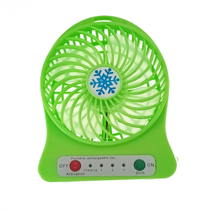 Ventilator de birou cu acumulator 18650 incorporat, lungime de 14cm, cablu de alimentare microUSB, 13313, verde [1]