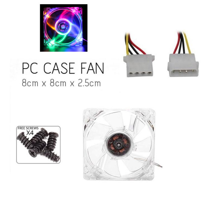 Ventilator PC 80 mm, LED multicolor, 4 pini, molex, 12V, transparent [8]