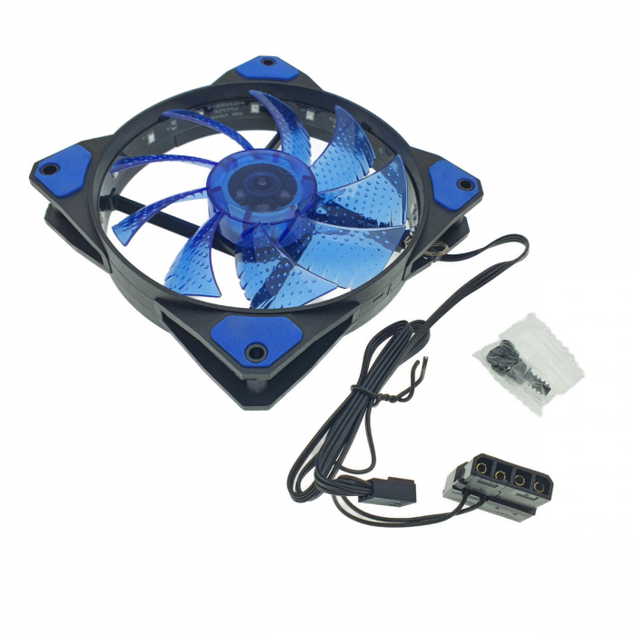 Ventilator PC, Gembird Huracan 100B, 120 x 120 x 25 mm, 15 Led albastre, 3p + 4p, 1100 rpm, 12V [4]