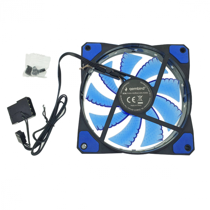 Ventilator PC, Gembird Huracan 100B, 120 x 120 x 25 mm, 15 Led albastre, 3p + 4p, 1100 rpm, 12V [3]