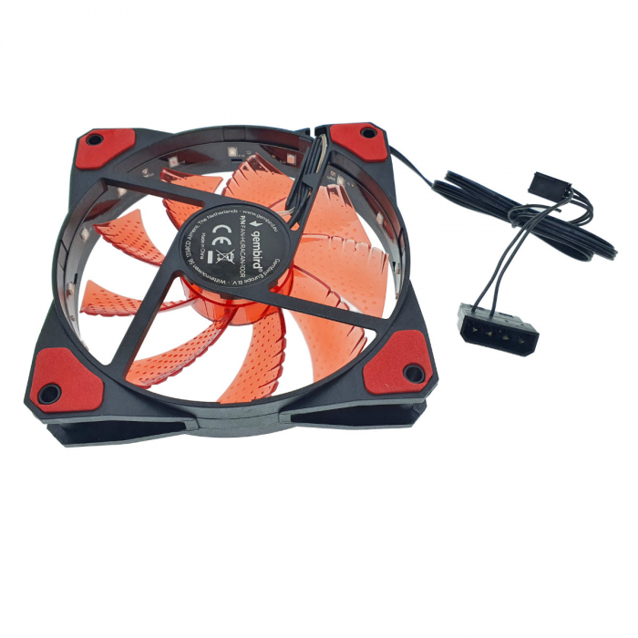 Ventilator PC, Gembird Huracan 100R, 120 x 120 x 25 mm, 15 Led rosii, 3p + 4p, 1100 rpm, 12V [3]