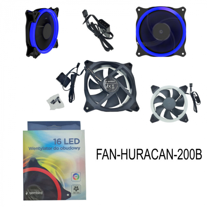 Ventilator PC, Gembird Huracan 200B, 120 x 120 x 25 mm, 16 Led albastre, 3p + 4p, 1100 rpm, 12V [6]