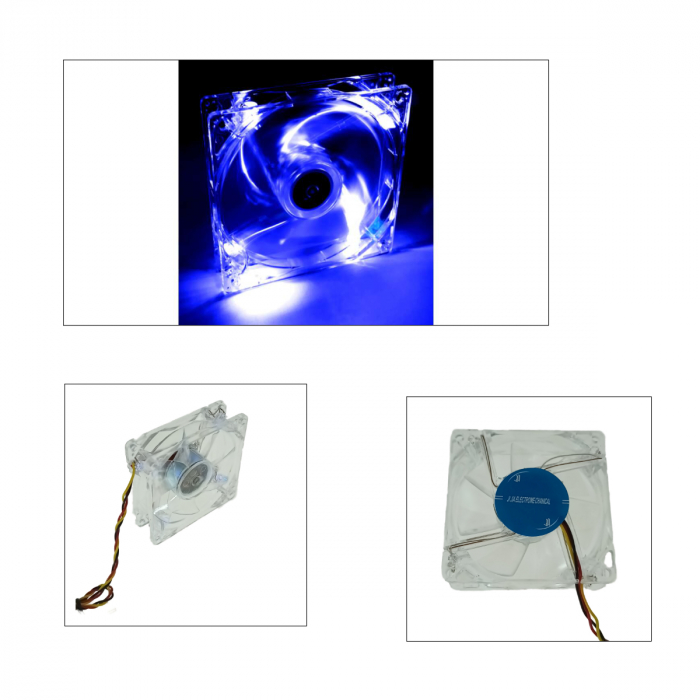 Ventilator PC, transparent cu iluminare LED albastru, 80 x 80 x 25 mm, 12V, 3 pini [4]