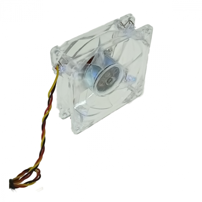 Ventilator PC, transparent cu iluminare LED albastru, 80 x 80 x 25 mm, 12V, 3 pini [5]