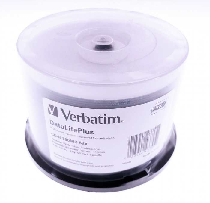 VERBATIM CD-R 700MB  52X AZO WIDE PRINTABLE NO ID CAKE*50 43745 [1]