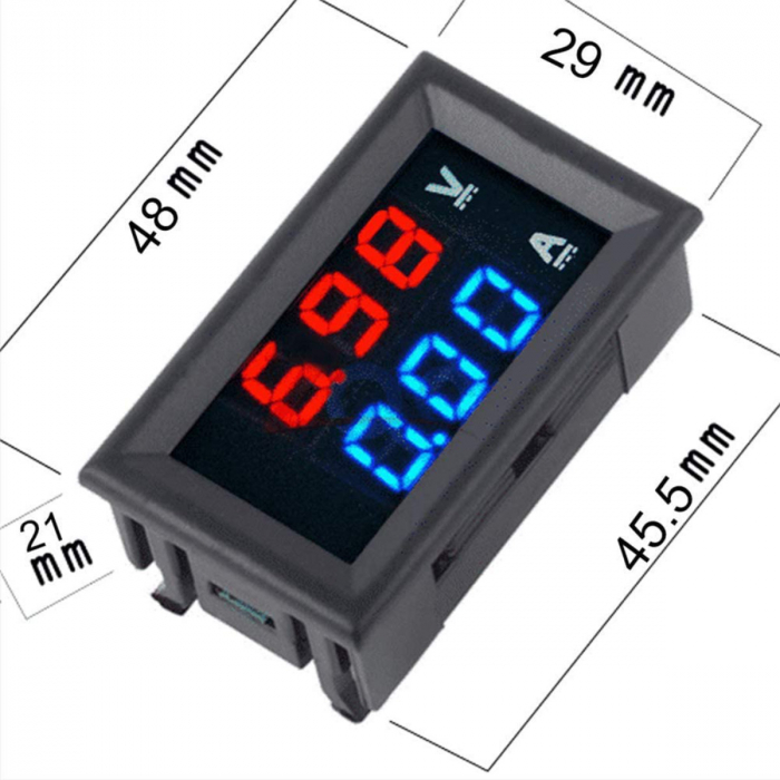 Voltmetru si ampermetru, capacitate masura DC 0 - 100V si 0 - 10A, afisaj digital, cu fire de conectare [4]