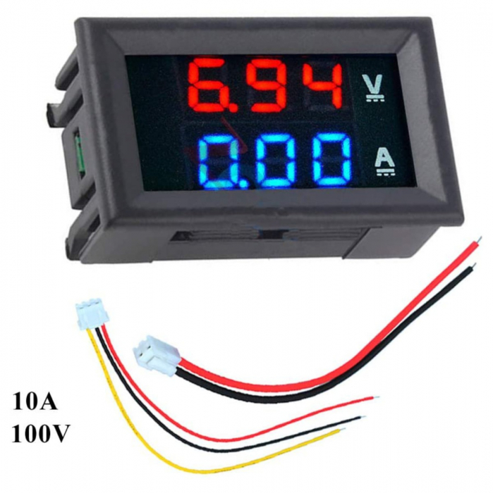 Voltmetru si ampermetru, capacitate masura DC 0 - 100V si 0 - 10A, afisaj digital, cu fire de conectare [2]