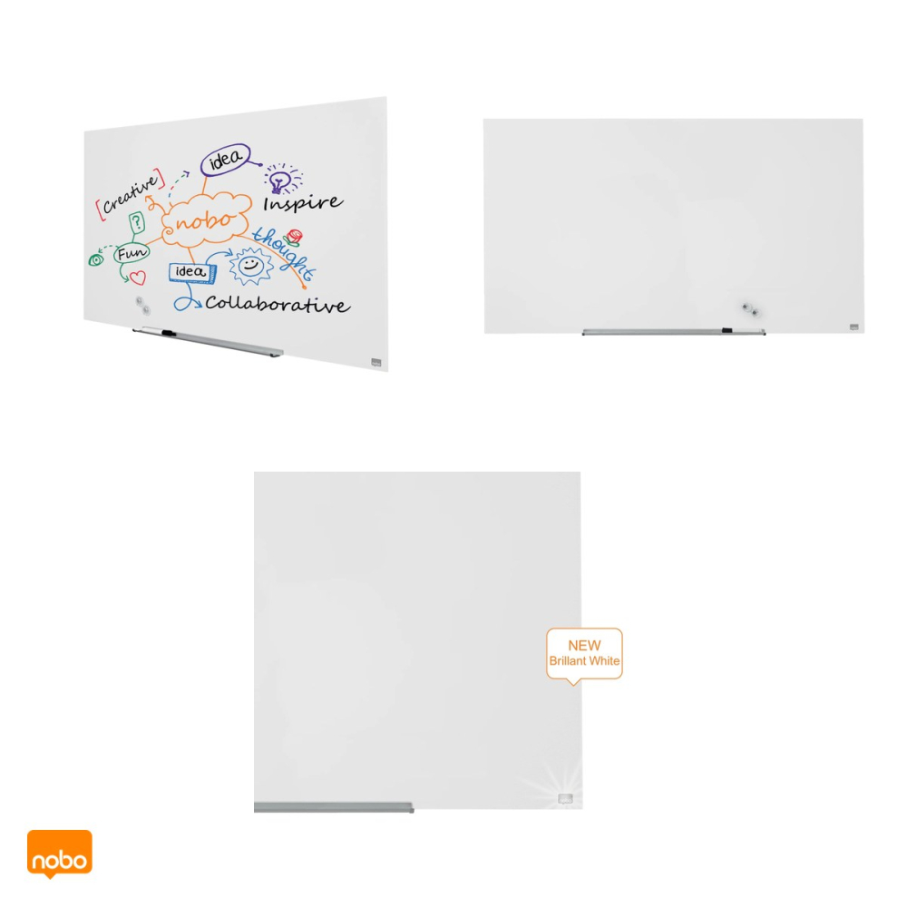 Whiteboard magnetic din sticla Nobo Diamond Widescreen 57 inch, fara rama, montaj ascuns InvisaMount, 1260x711x22 mm, alb [4]