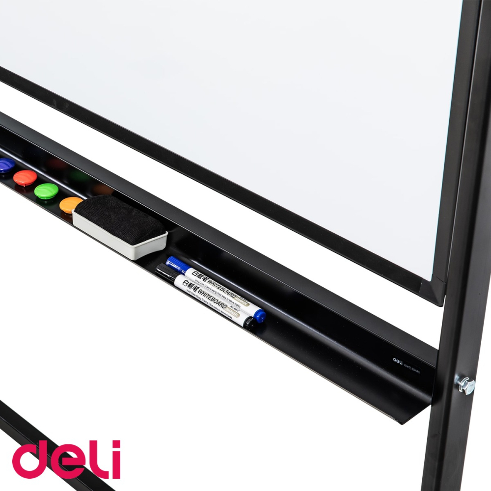Whiteboard magnetic mobil Deli, 2 fete, rama aluminiu, 90x120 cm, cu roti blocabile, pentru prezentari [5]