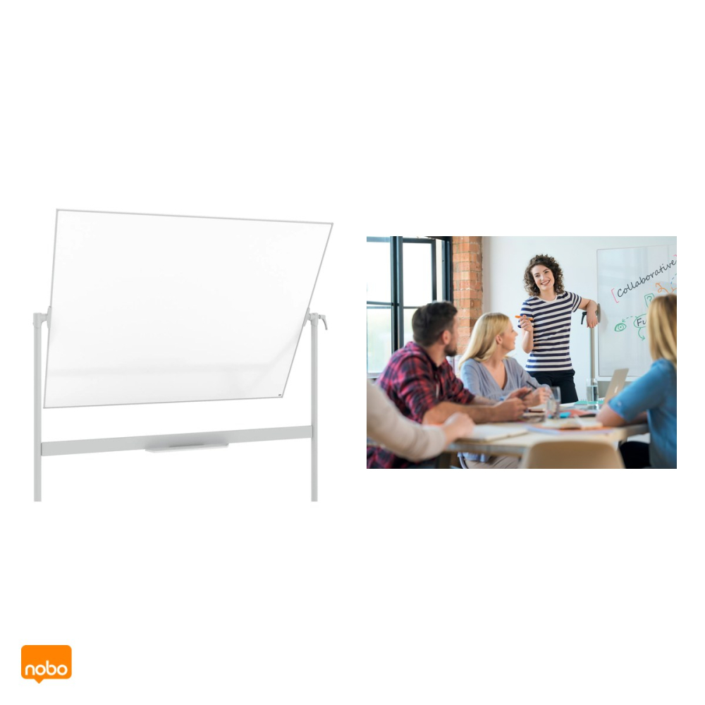 Whiteboard magnetic mobil Nobo Nano Clean, 2 fete cu pivot orizontal, cu roti, suprafata din otel, marker inclus, 120x150 cm, alb [5]