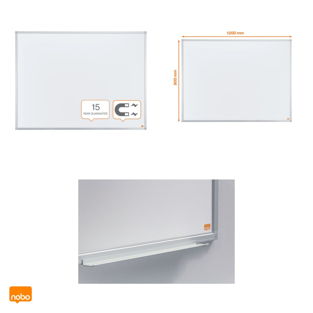 Whiteboard magnetic Nobo Essentials, suprafata din otel, rama din aluminiu de 12 mm, tavita pentru accesorii, 120x90 cm, alb [4]