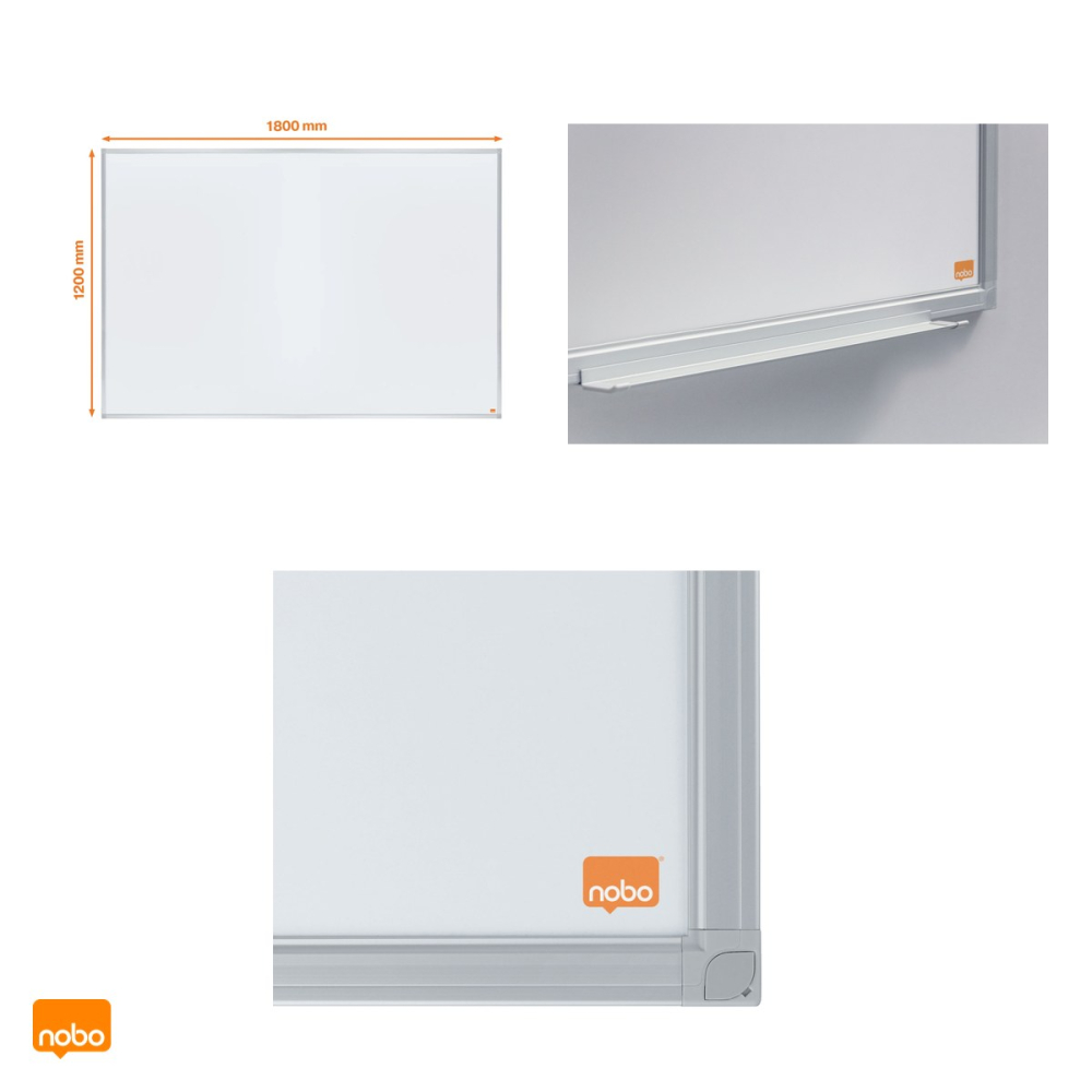 Whiteboard magnetic Nobo Essentials, suprafata din otel, rama din aluminiu de 12 mm, tavita pentru accesorii, 180x120 cm, alb [4]