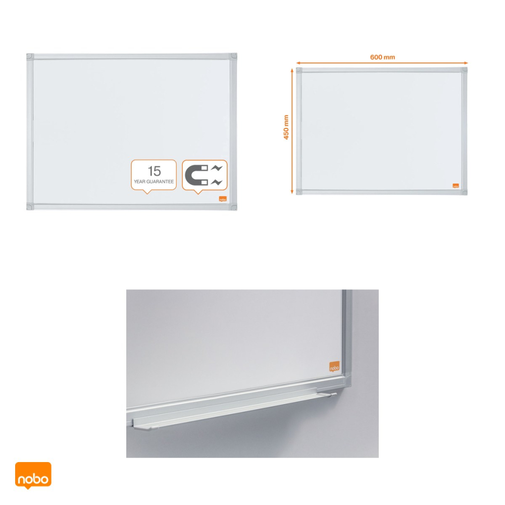 Whiteboard magnetic Nobo Essentials, suprafata din otel, rama din aluminiu de 12 mm, tavita pentru accesorii, 60x45 cm, alb [4]