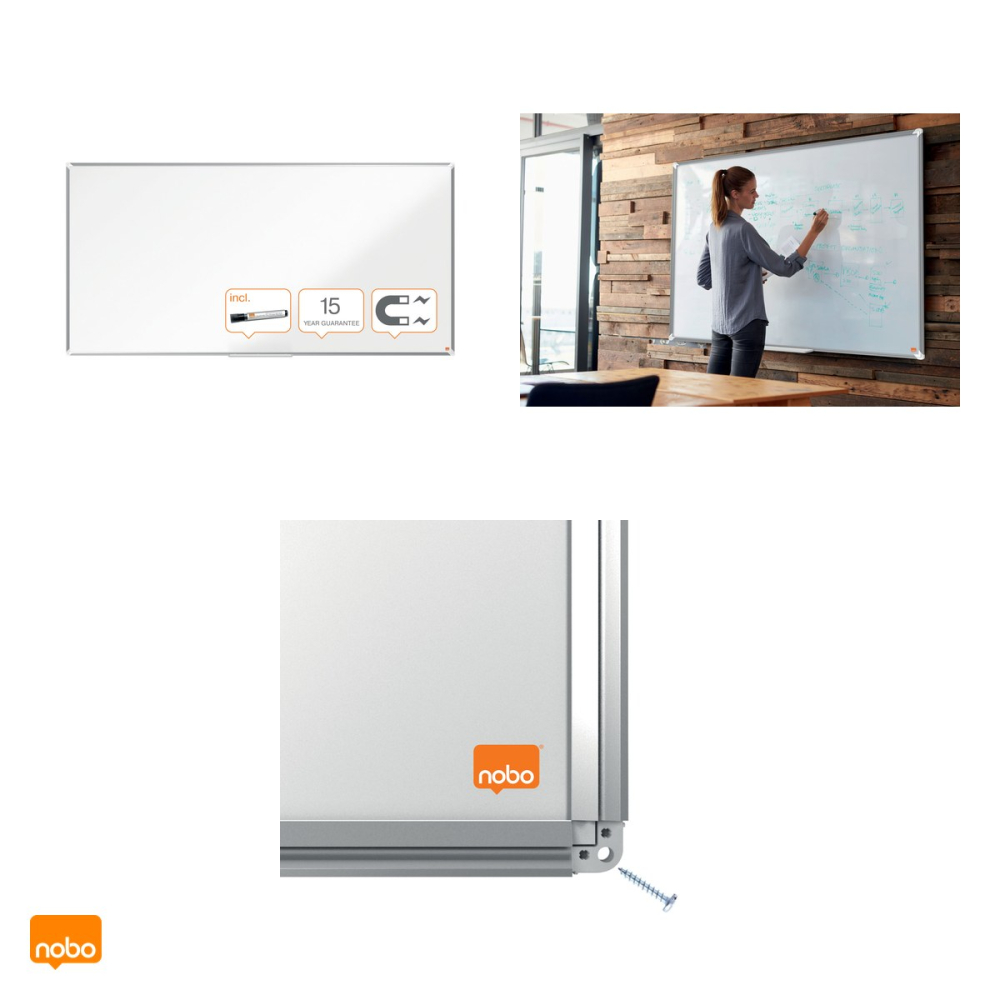 Whiteboard magnetic Nobo Premium Plus, otel lacuit, rama din aluminiu, montare prin colturi, tavita si marker incluse, 200x100 cm, alb [4]