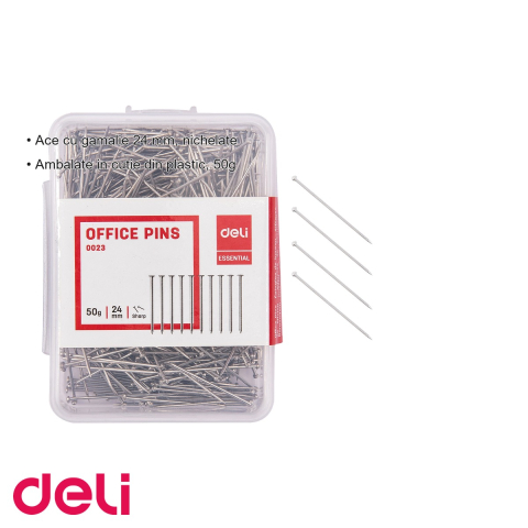 Ace cu gamalie nichelate Deli, 24 mm, cutie plastic 50g, pentru uz birou si activitati creative [2]