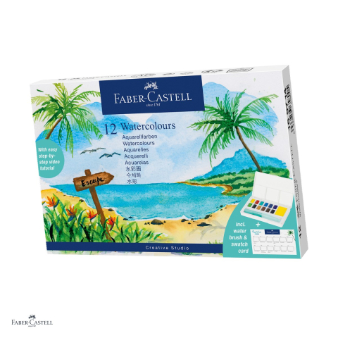 Acuarele - Acuarele tropicale in godeuri, Faber-Castell, cu pensula inclusa