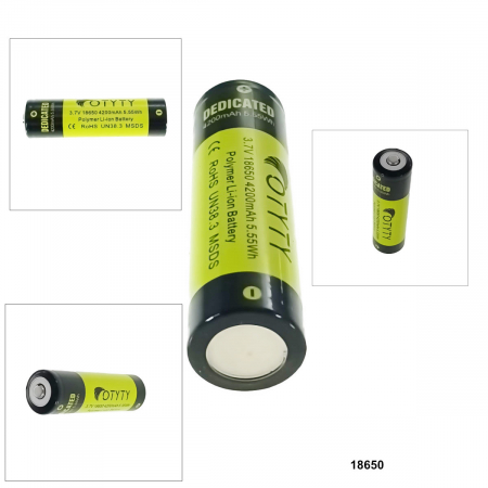 Acumulator 18650 Li-Ion, OTYTY BRC-18650-4200, 3.7V 4200mAh, verde cu negru [3]
