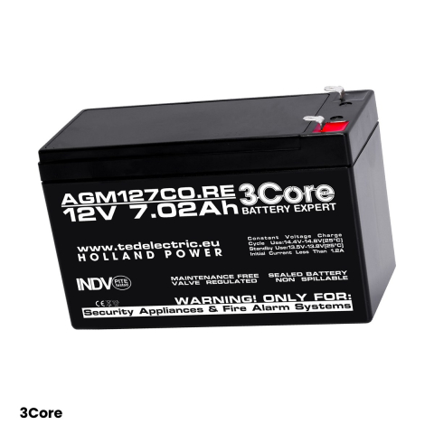 Acumulator AGM VRLA 3Core 12 V, 7,02 Ah, borne F1, 151 x 65 x 94 mm, pentru sisteme de securitate, cod 002617 [0]