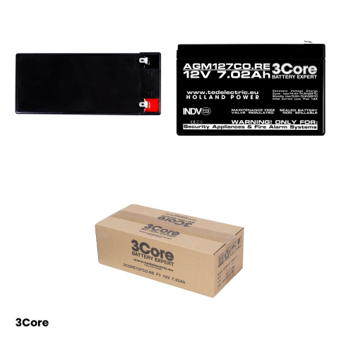 Acumulator AGM VRLA 3Core 12 V, 7,02 Ah, borne F1, 151 x 65 x 94 mm, pentru sisteme de securitate, cod 002617 [3]
