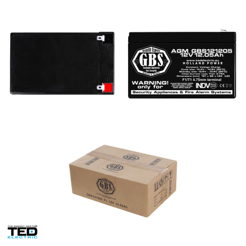 Acumulator AGM VRLA TED Electric GBS121205, 12 V, 12,05 Ah, borne F1, 151 x 98 x 94 mm, pentru sisteme de securitate [3]