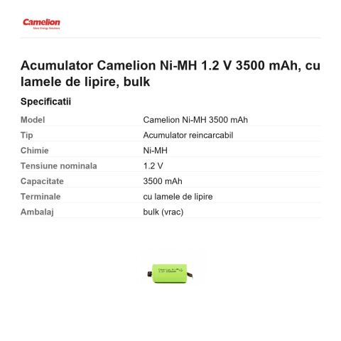 Acumulator Camelion Ni-MH 1.2 V 3500 mAh, cu lamele de lipire, bulk [2]