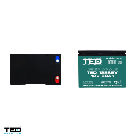 Acumulator GEL VRLA deep cycle TED Electric TEDEV1258, 12 V, 58 Ah, pentru vehicule electrice, 224 x 135 x 175 mm, borne M6, TED008312 [3]