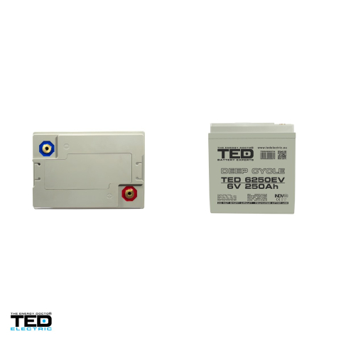Acumulator GEL VRLA deep cycle TED Electric TEDEV6250, 6 V, 250 Ah, pentru vehicule electrice, 260 x 180 x 270 mm, borne M8, TED009074 [3]