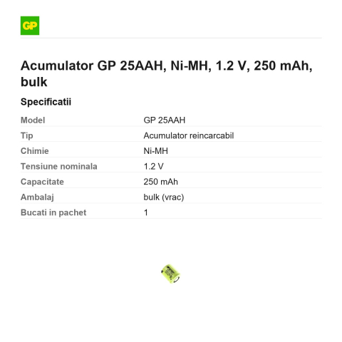 Acumulator GP 25AAH, Ni-MH, 1.2 V, 250 mAh, bulk [2]