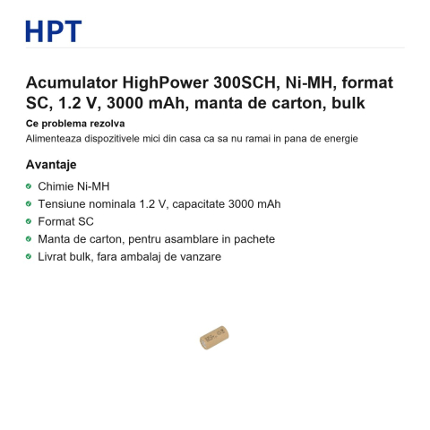 Acumulator HighPower 300SCH, Ni-MH, format SC, 1.2 V, 3000 mAh, manta de carton, bulk [1]