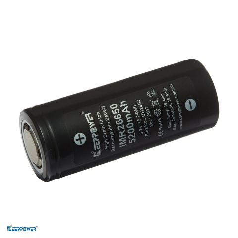 Acumulator KeepPower IMR26650 UH2652, Li-Ion, format 26650, 3.7 V, 5200 mAh, 26.3 x 66.5 mm, descarcare 15 A continuu, 30 A in puls, bulk [3]